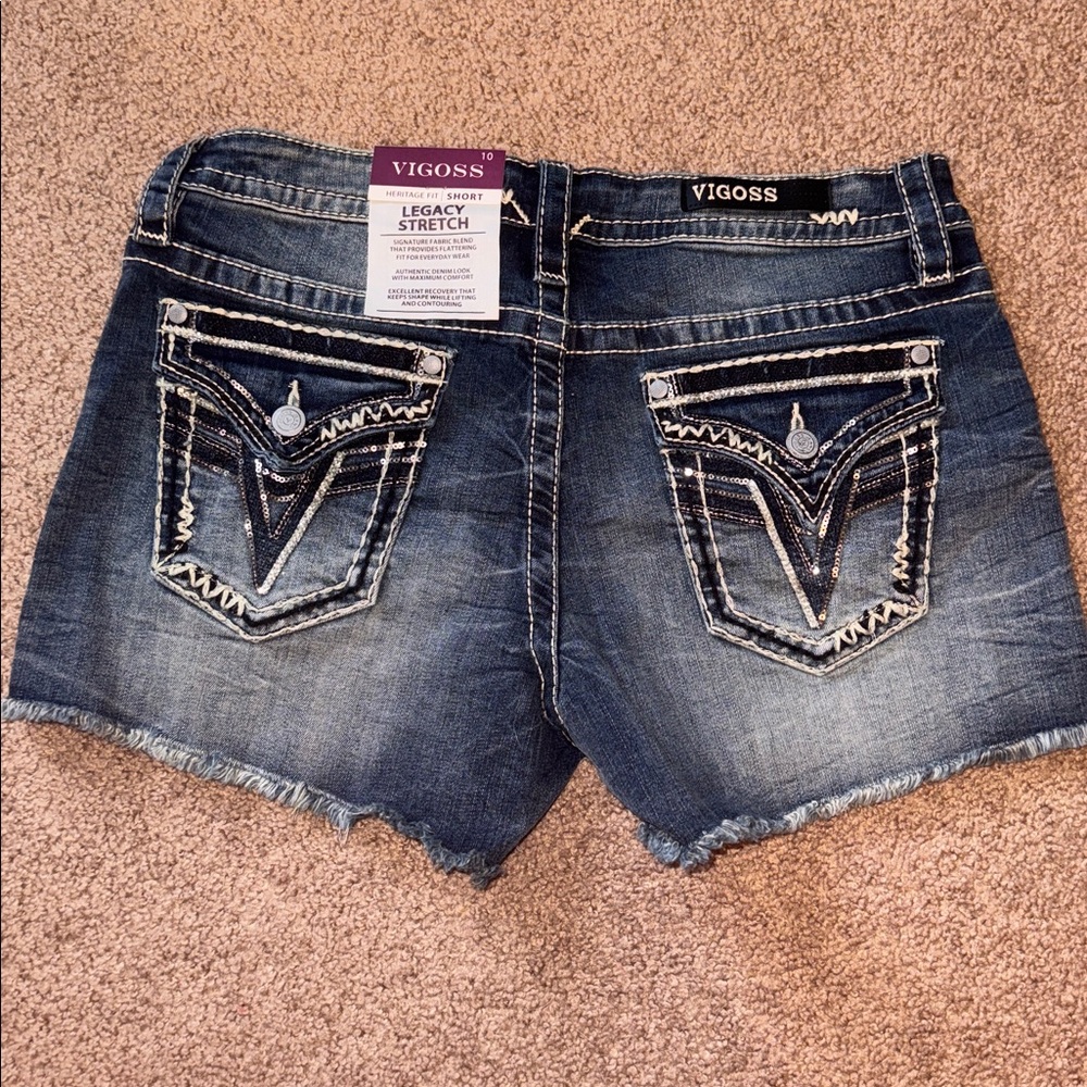 Vigoss Blue Denim Shorts with Embroidery